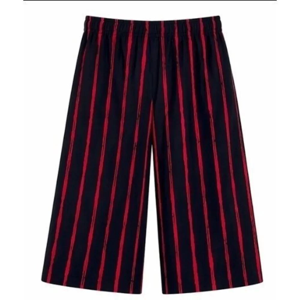 Susan Graver Striped Gauchos Womens Size L Red Palazzo Stretch Loose Fit Culotte